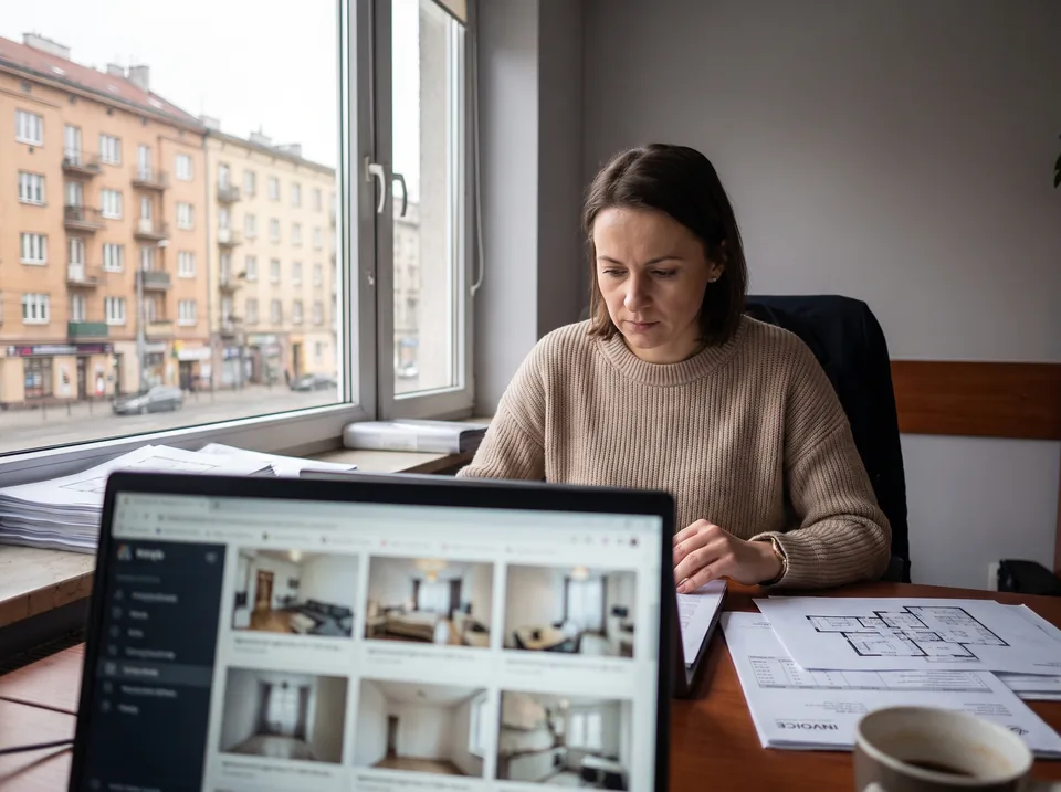 Agent biura nieruchomości liczy miesięczny koszt pakietu ogłoszeń w portalu